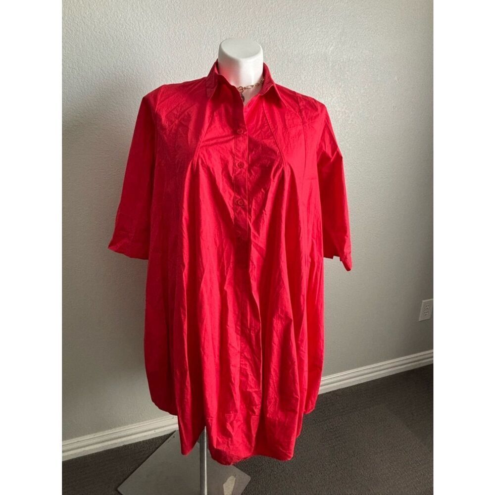 NWT SensUniq Paris Tomato Red Button-Front Dress - Picture 2 of 5